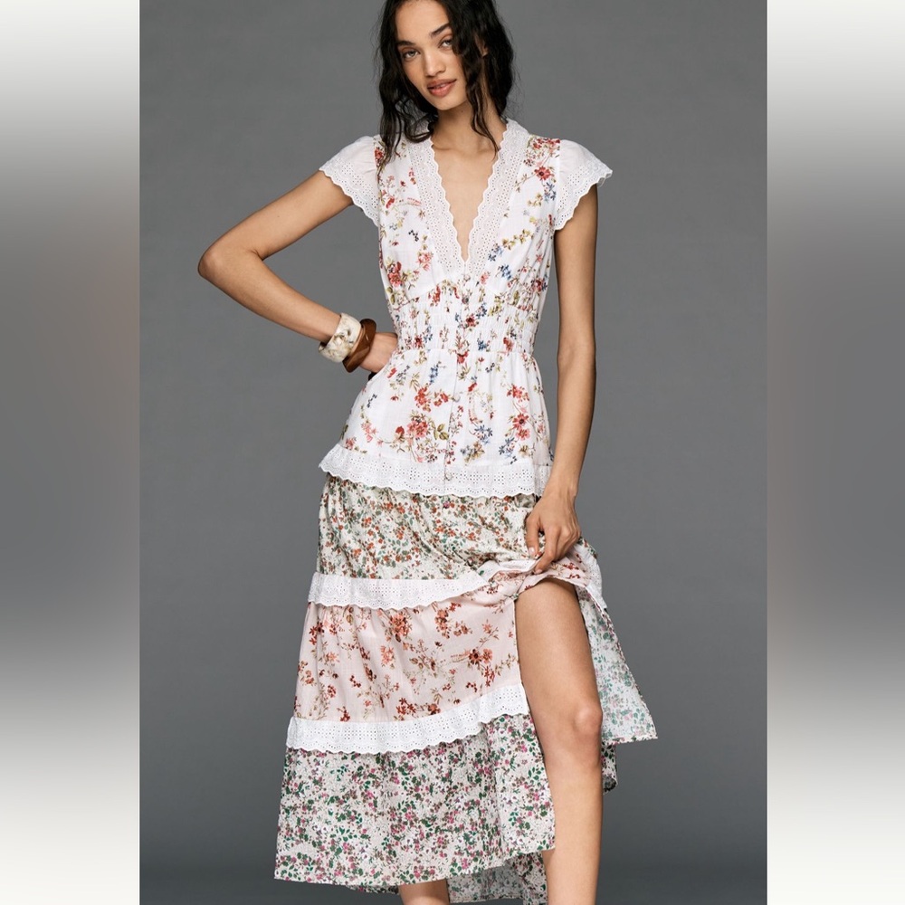 Anthropologie Peregrine Tiered Deco Midi Dress